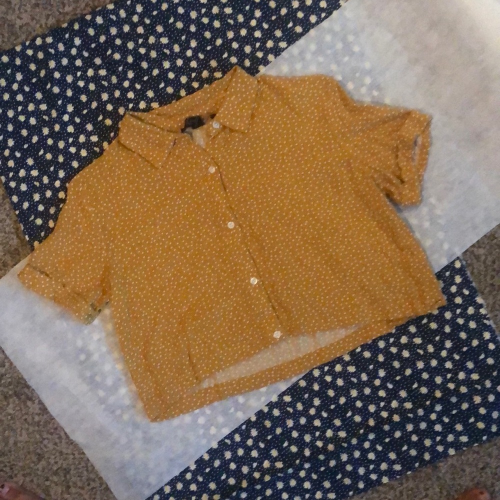 White polka dot button down